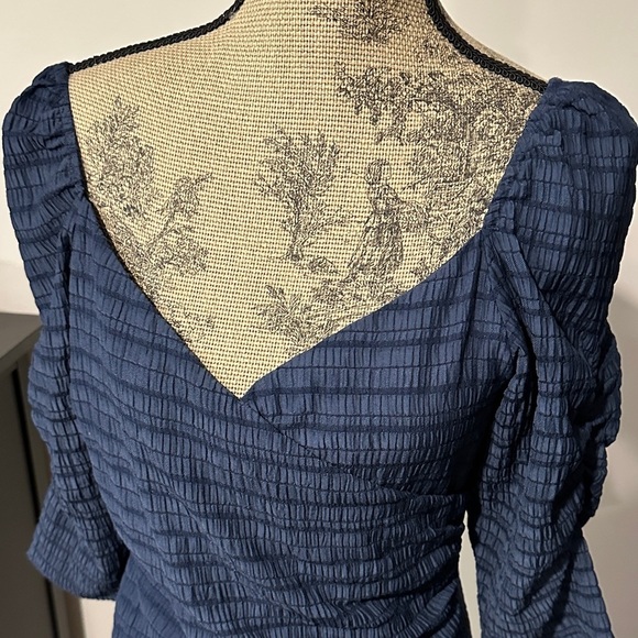 Lost Ink navy blue poof sleeve ruched Elegant Blue Dress Size 12 - Picture 3 of 12